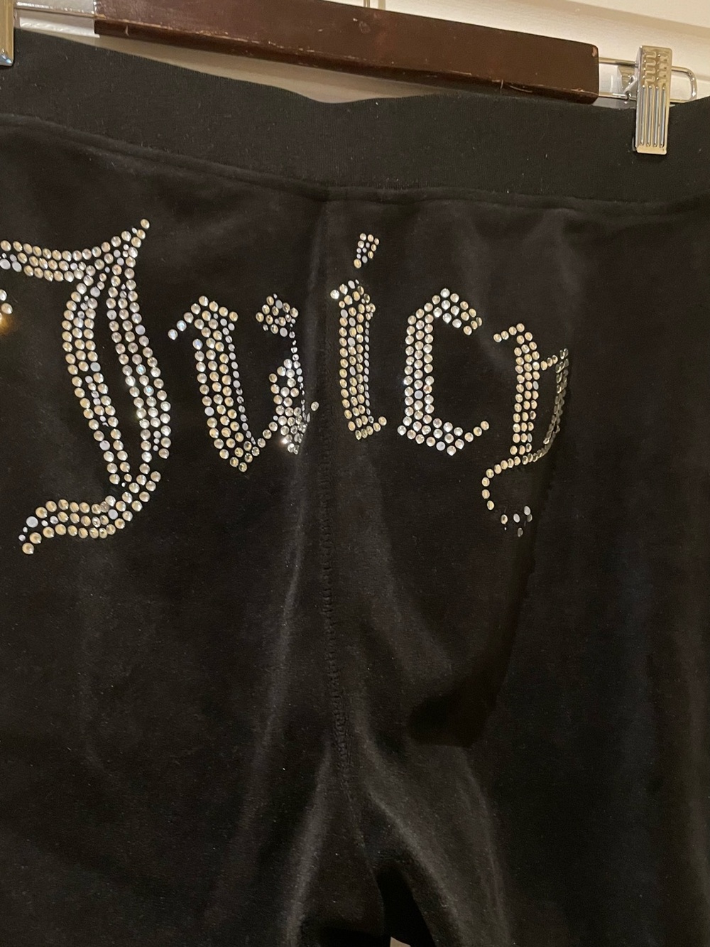 Juicy Couture Black Velour Bootcut Pants Rhinestone Logo Y2K Glam Size M